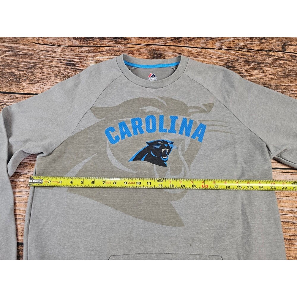 Majestic Carolina Panthers Sweatshirt Men L Crew Neck NFL Long Slv Pocket Gray - Picture 7 of 9